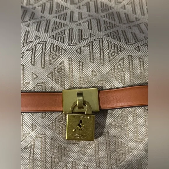 Ralph Lauren Cream and Tan Crescent Hobo Bag with Metal Accent - Picture 4 of 11